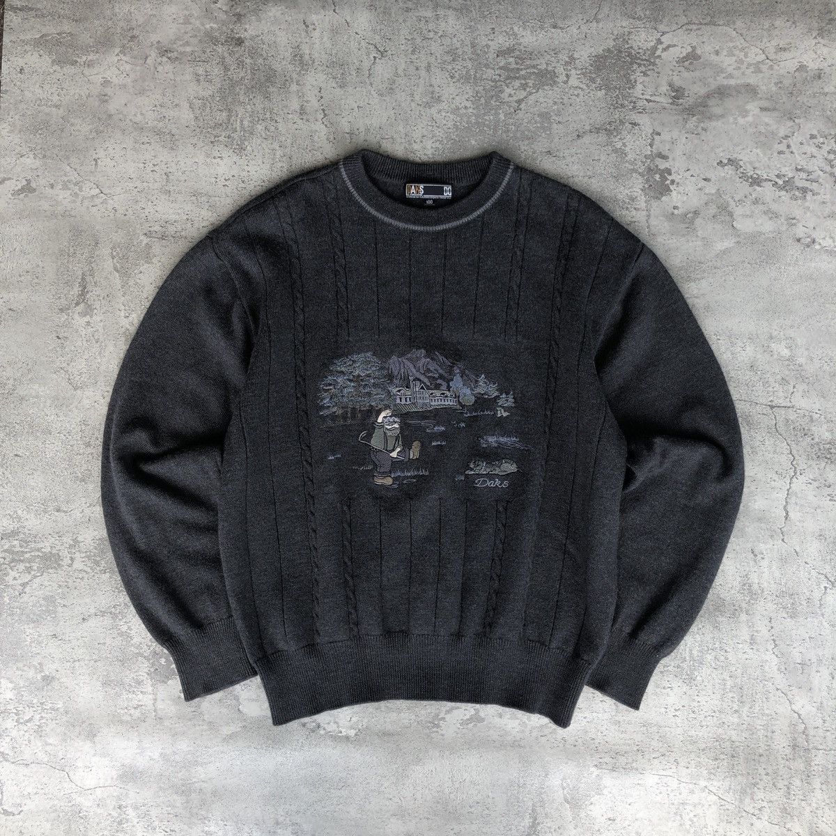 image of Art x Daks London Vintage Daks London Old Men With A Dog Playing Golf Knitted in Grey (Size Medium)
