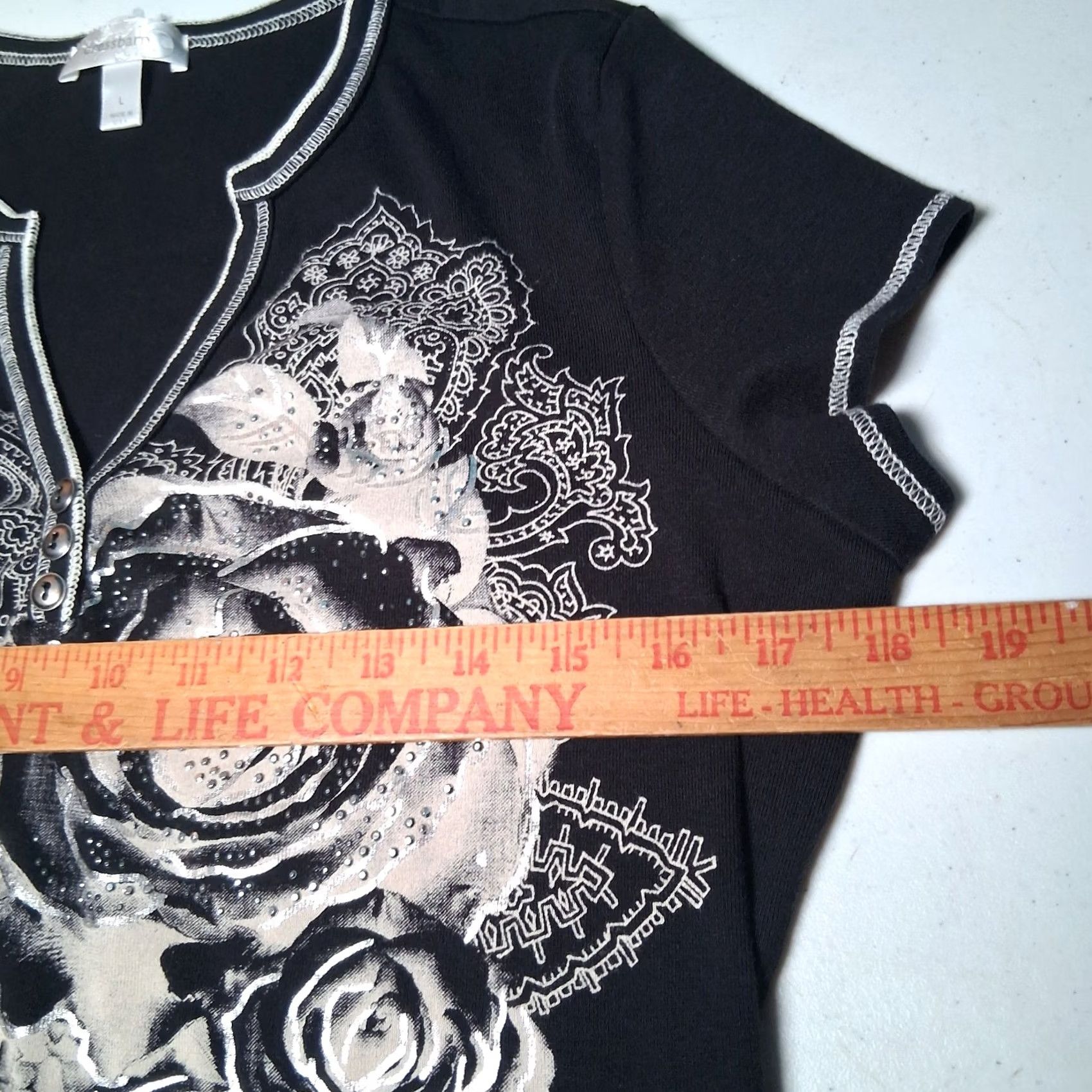 Vintage VINTAGE Dressbarn Shirt Women L Black Cap Sleeve Studded Roses Y2K Size L / US 10 / IT 46 - 6 Thumbnail