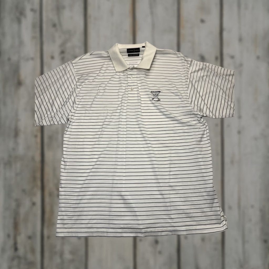 Vintage VINTAGE Cutting Green Old Course St Andrews Polo Shirt XL Regular Men White Black Striped Short Sleeve Cotton Polo Mens Size US XL / EU 56 / 4 - 1 Thumbnail