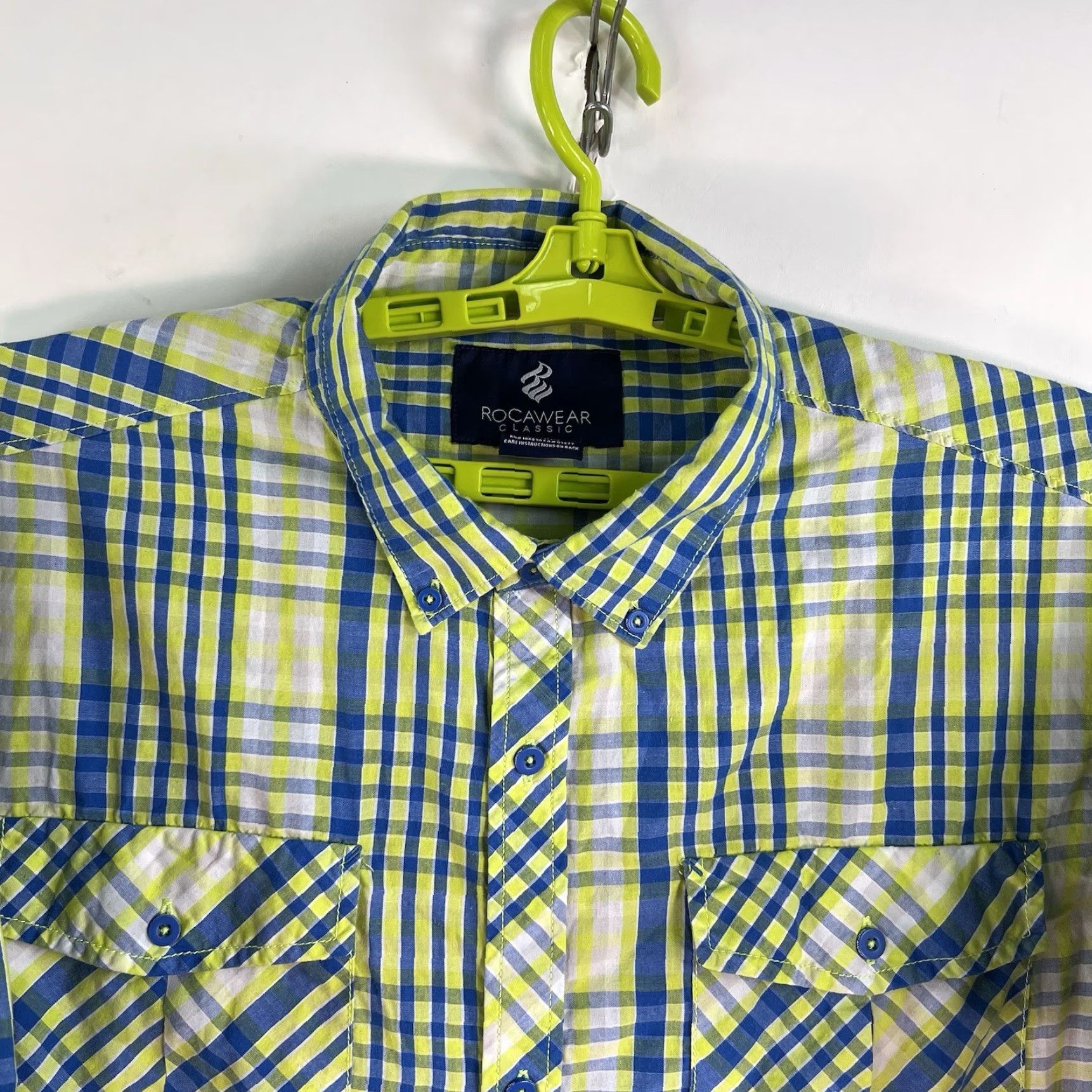 Rocawear VINTAGE Rocawear Plaid Shirt Men’s 3XL Short Sleeve Button-Up Blue Yellow 1990s Concert Casual Mens Size US XXL / EU 58 / 5 - 4 Thumbnail