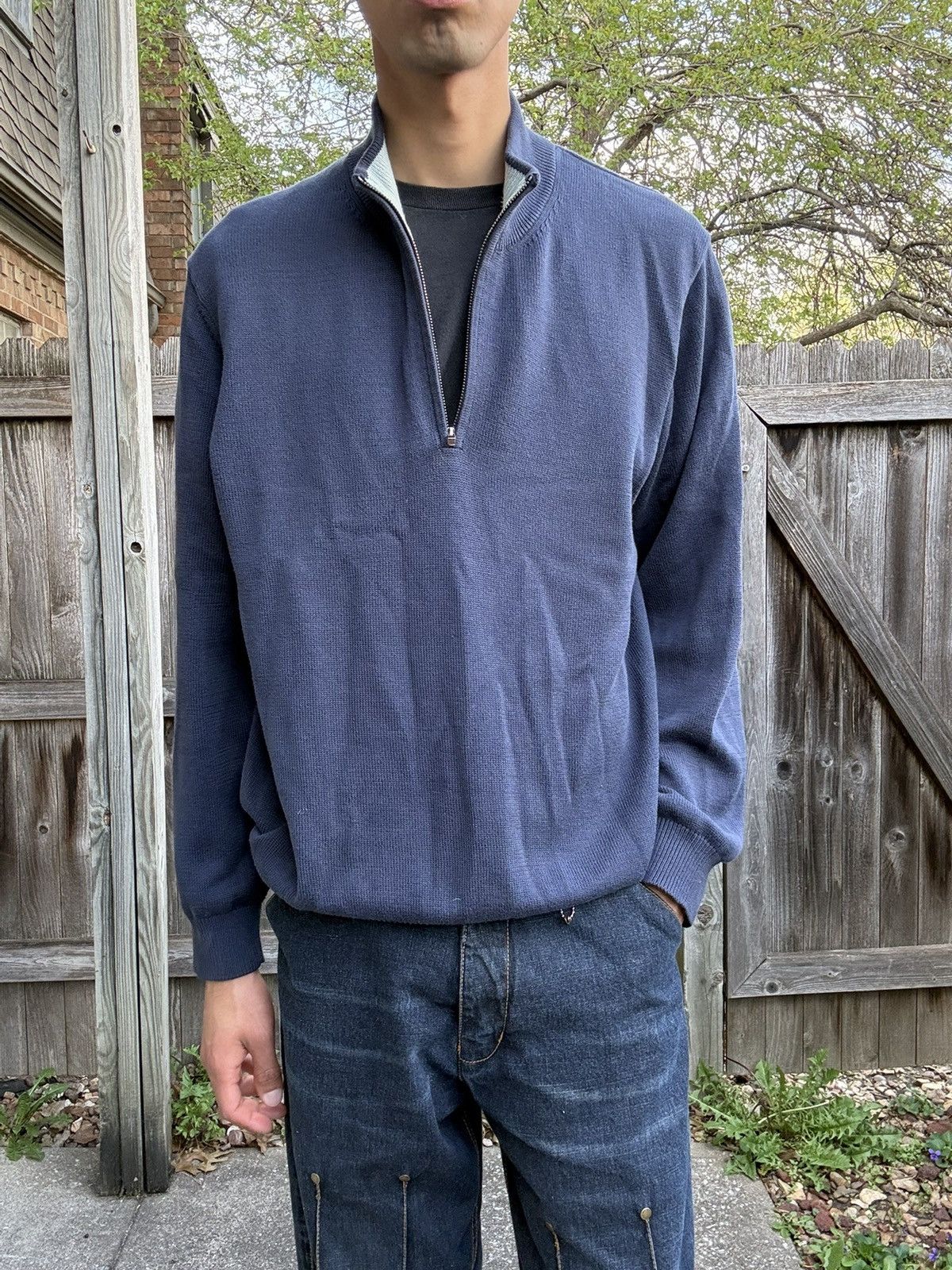 Nordstrom John W. Nordstrom Blue Quarter Zip Knit Pullover Sweatshirt Size US L / EU 52-54 / 3 - 1 Thumbnail