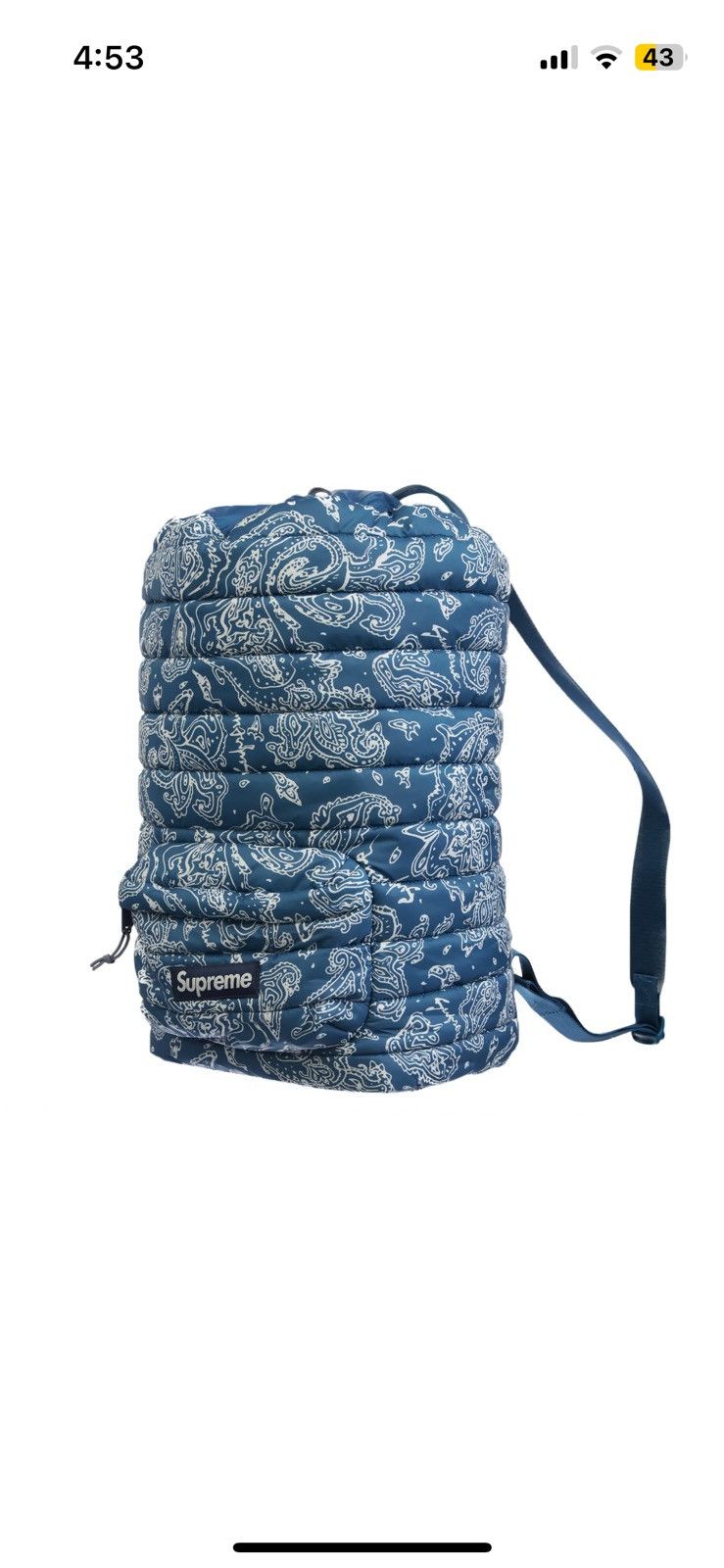 Outlet Blue paisley supreme puffer backpack