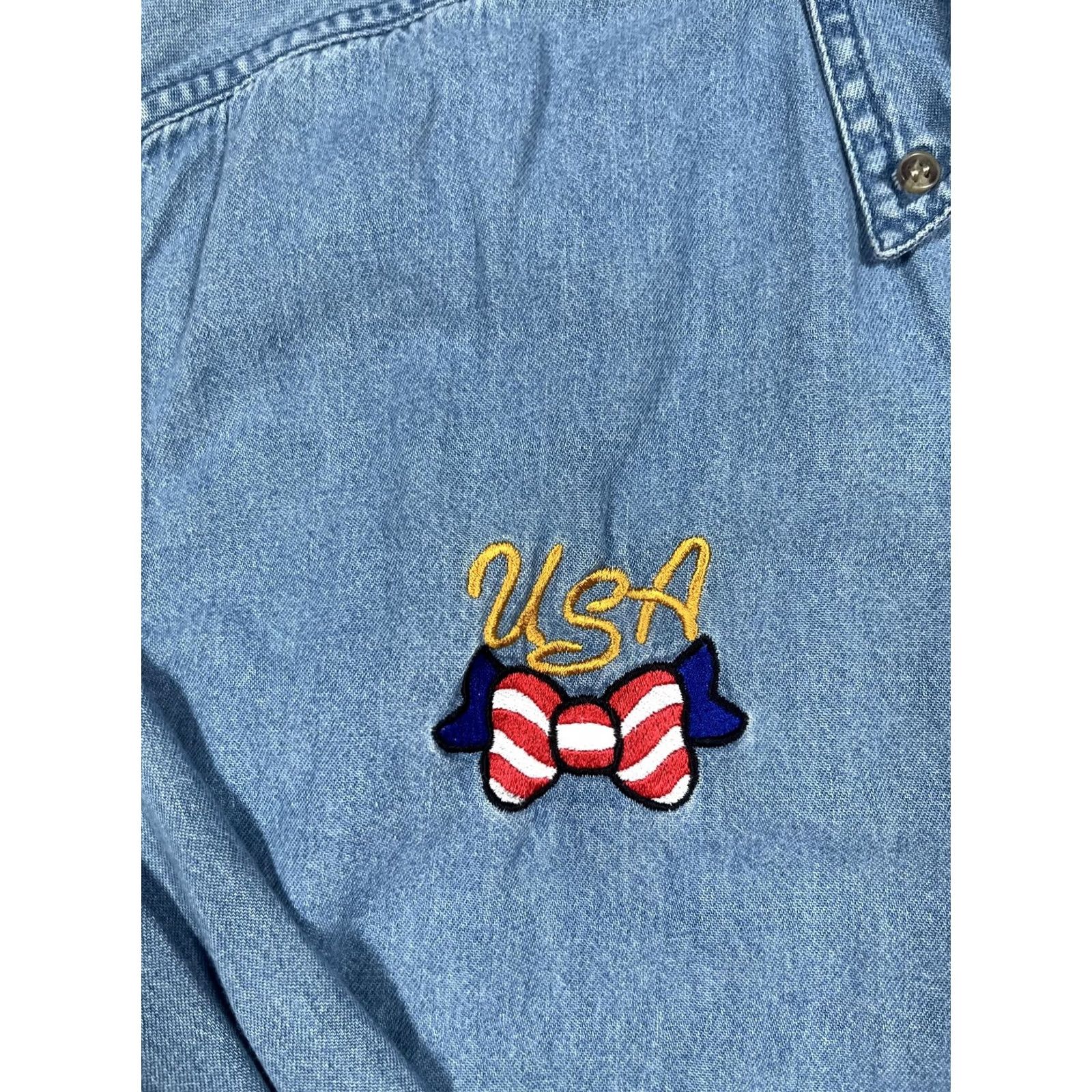 Paradise Paradise Point Shirt Mens Medium Blue Denim USA Flag Patriotic Embroidered Eagle Size US M / EU 48-50 / 2 - 5 Thumbnail