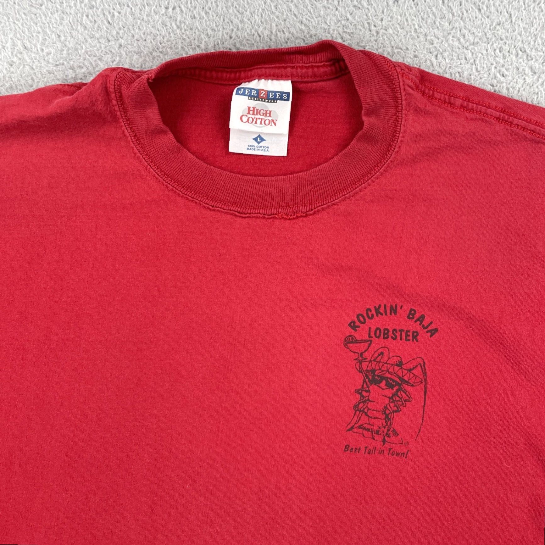 Jerzees VINTAGE Jerzees T-Shirt Red Large Distressed 90s California Rockin Baja Lobster Men’s Short Sleeve Crew Neck Shirt Size US L / EU 52-54 / 3 - 6 Thumbnail