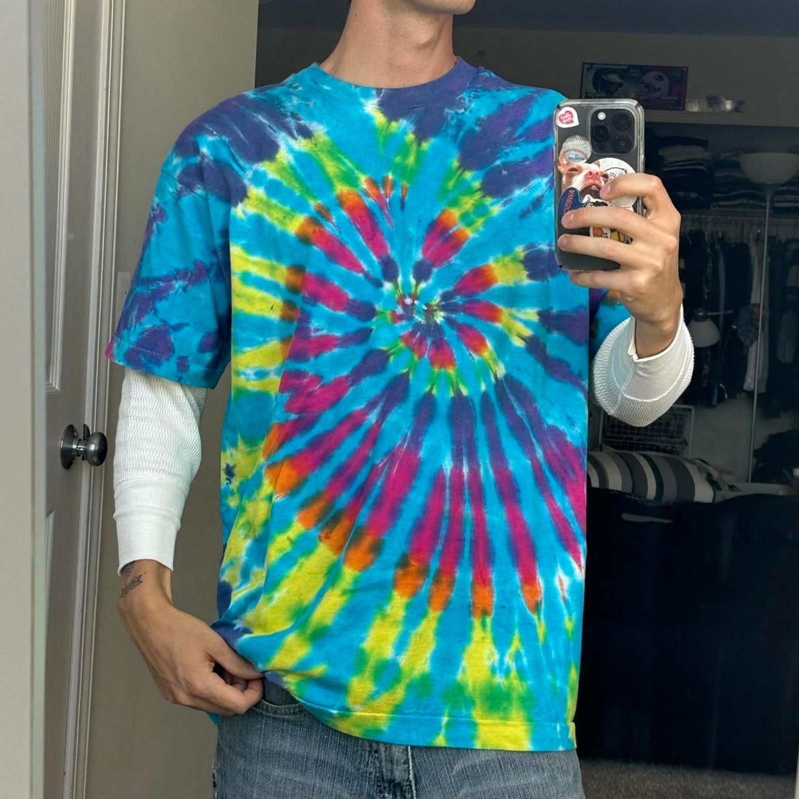 Vintage Vintage 90s Hippy Class High Stoner Tie Dye Blank Tee Shirt Size US XL / EU 56 / 4 - 1 Thumbnail