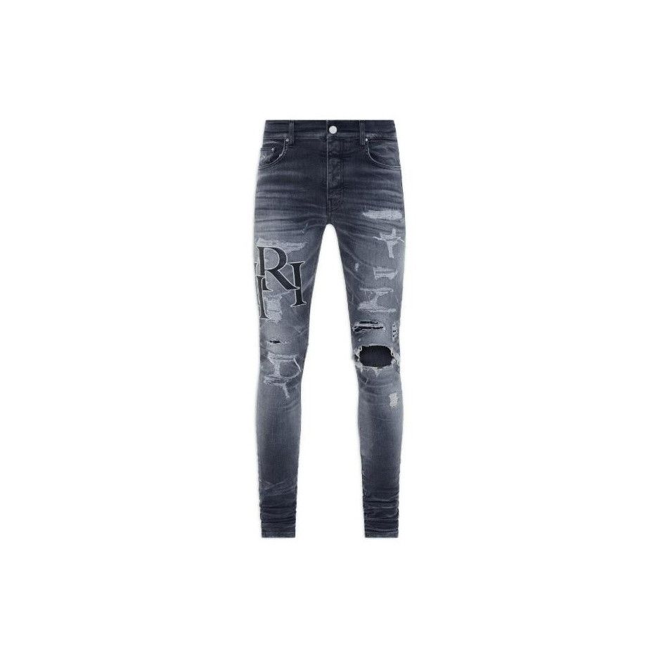 Amiri o1w1db11224 Logo-Print Ripped Skinny Jean Anthracite Grey Size US 30 / EU 46 - 1 Thumbnail