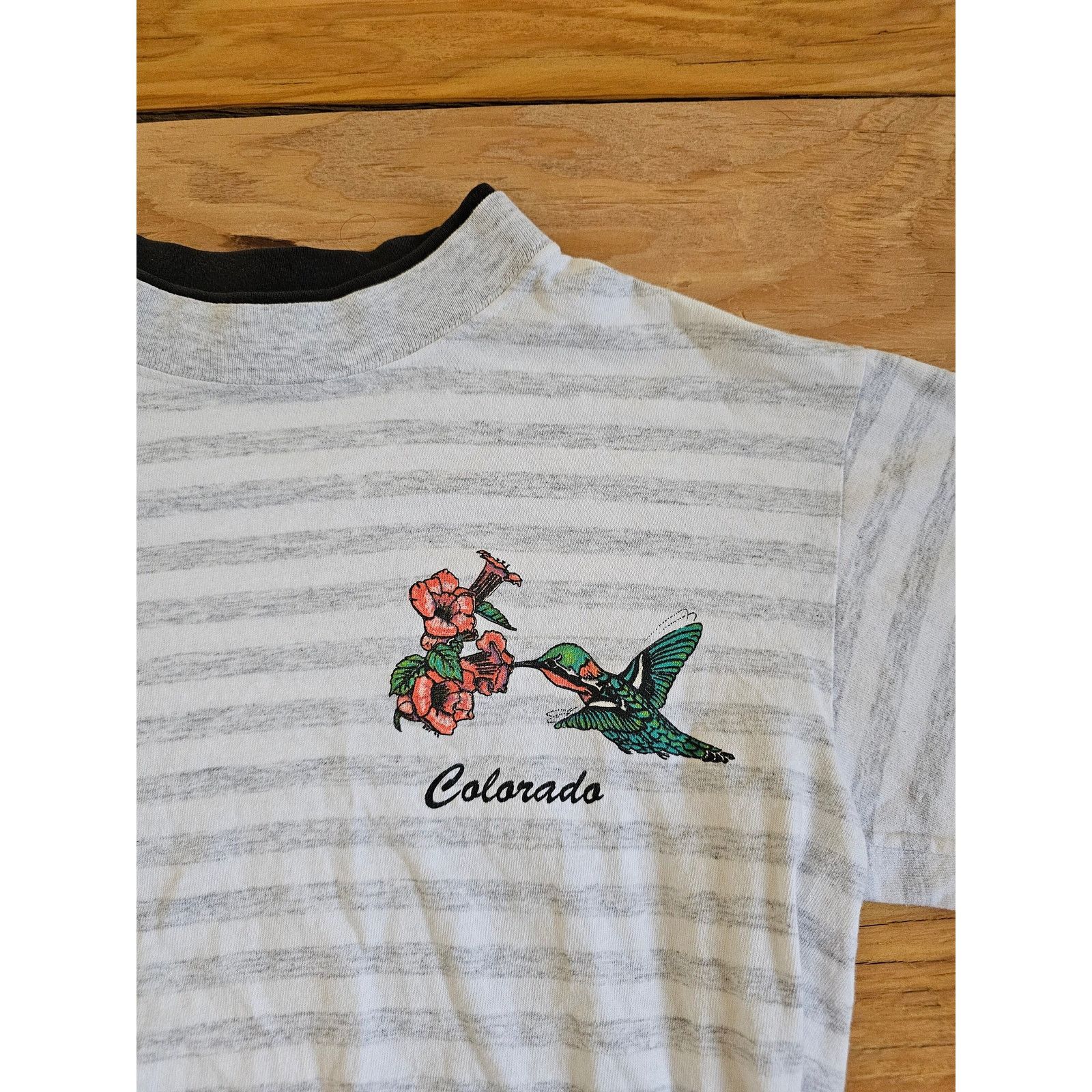 Other Colorado Hummingbird Flower T-Shirt Striped Gray Sz M 1990s Size US M / EU 48-50 / 2 - 4 Thumbnail
