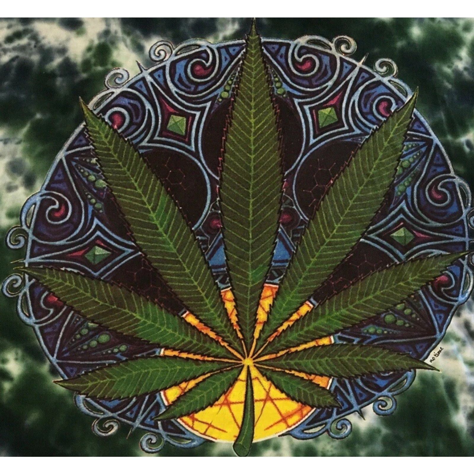Vintage Vtg 90s Weed Leaf Tie Dye Distress AOP Shirt L Psychedelic Drugs Stoner Surf Y2K Size US L / EU 52-54 / 3 - 3 Thumbnail
