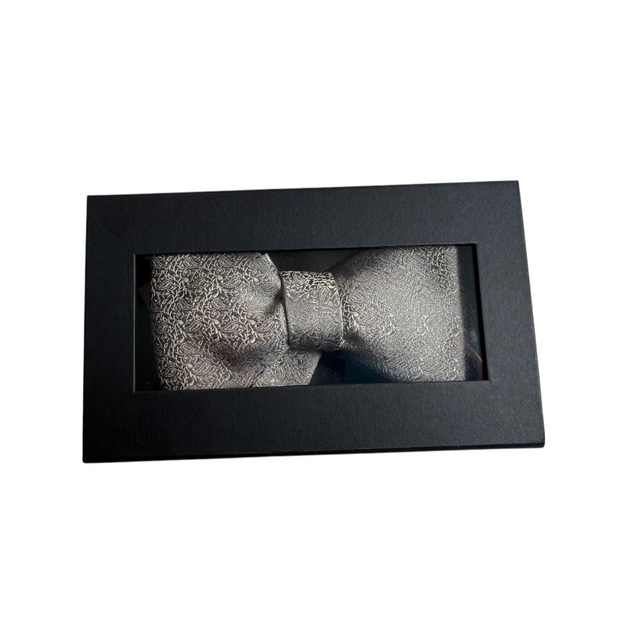 Eton Eton Mens Grey Silk Jacquard Pre Tied Formal Bow Tie NEW Size ONE SIZE - 4 Thumbnail