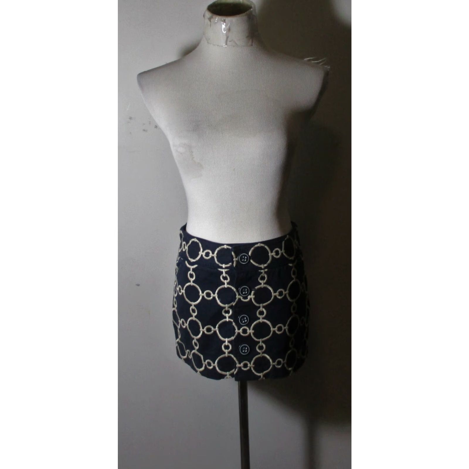 Juicy Couture JUICY COUTURE Blue Button Mini Skirt 0 Women's Cotton Short 12" Long Geometric Pattern Fall Spring Summer Vintage No Size 25" / US 0 / IT 36 - 2 Thumbnail
