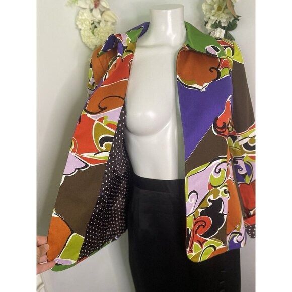 Other VTG Dana Buchman Size 4 Blazer Jacket Multi Color Abstract P Size S / US 4 / IT 40 - 15 Thumbnail
