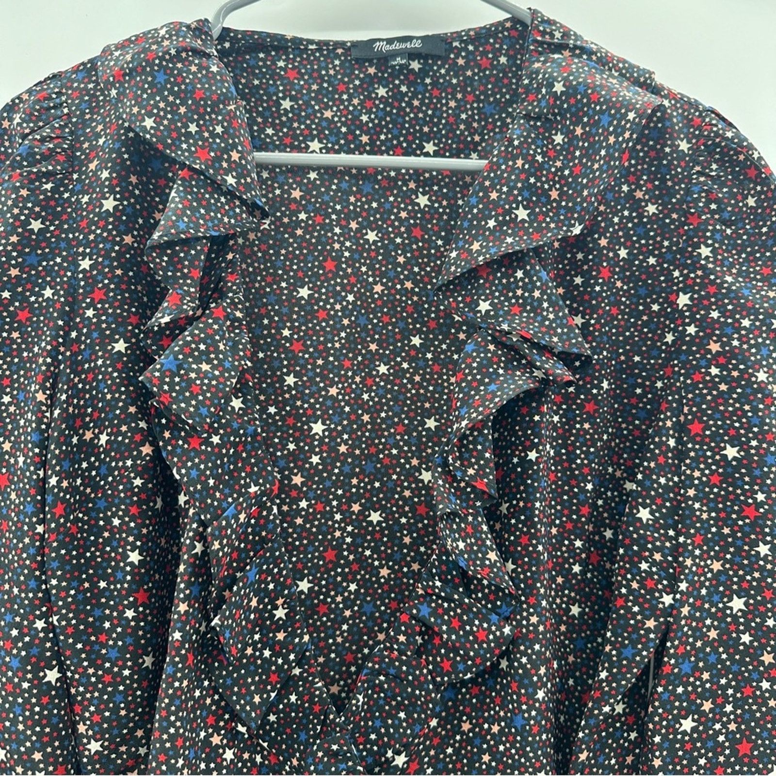 Madewell Madewell Silk Ruffle-Hem Wrap Long Sleeve Top Starry Night Size M / US 6-8 / IT 42-44 - 3 Thumbnail
