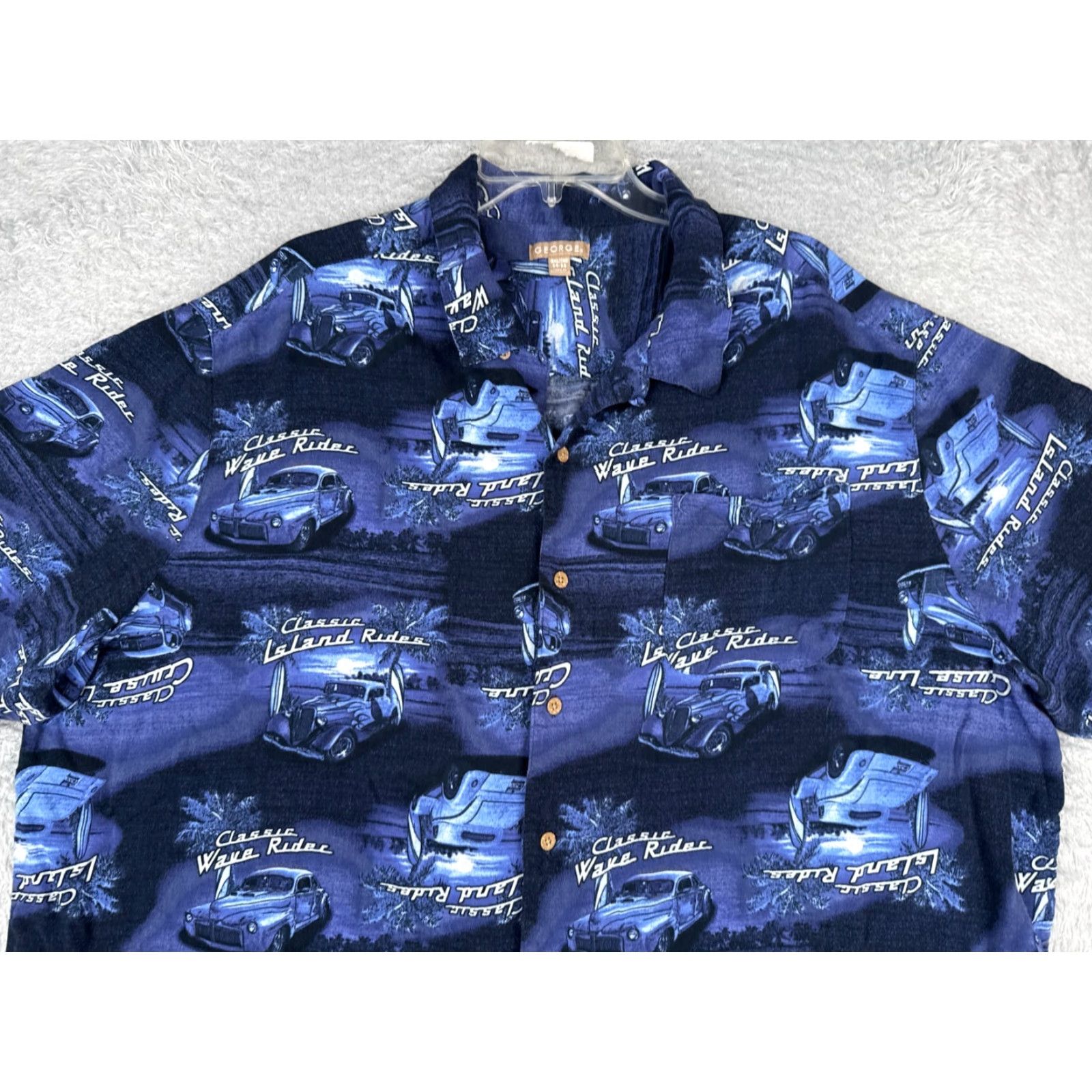 George George Button-Up Shirt Mens 3XL Blue Hawaiian Floral Short Sleeve Rayon Button-Front Casual Dress Shirt Size US XXL / EU 58 / 5 - 4 Thumbnail