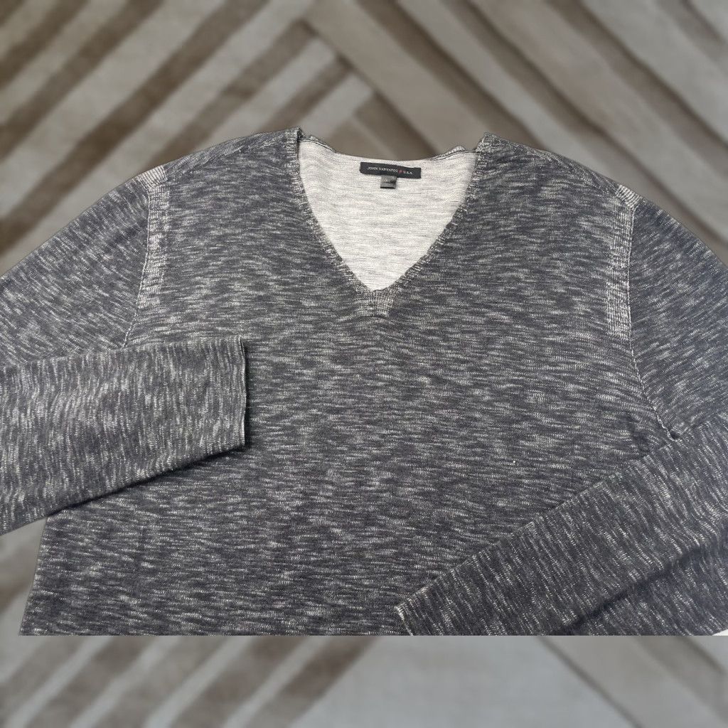 John Varvatos John Varvatos Sweater Knit V-Neck Gray Heathered Cotton Slim Pullover XL Men Casual Modern Size US XL / EU 56 / 4 - 1 Thumbnail