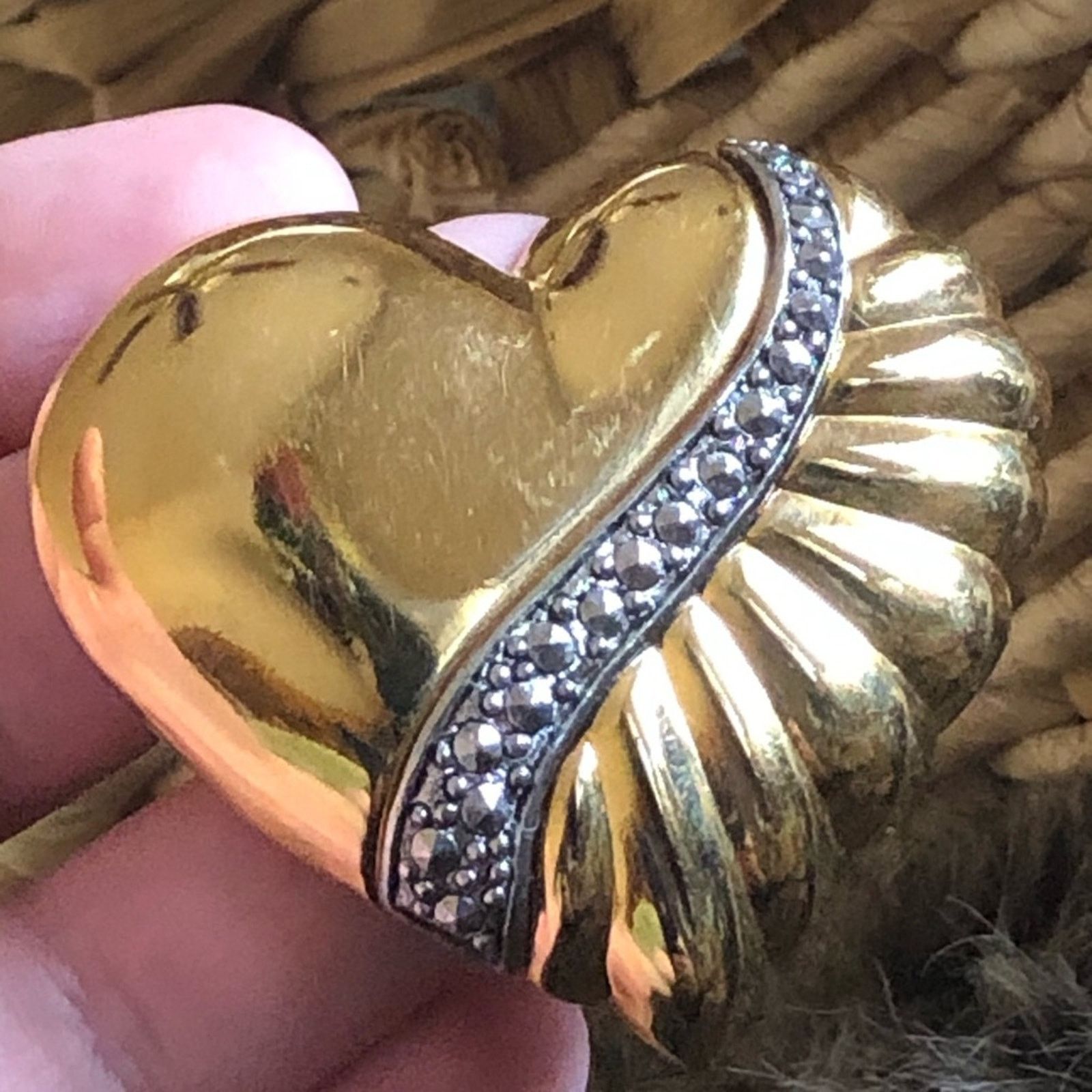 Vintage Vintage 80s gold heart marcasite statement brooch Size ONE SIZE - 3 Thumbnail