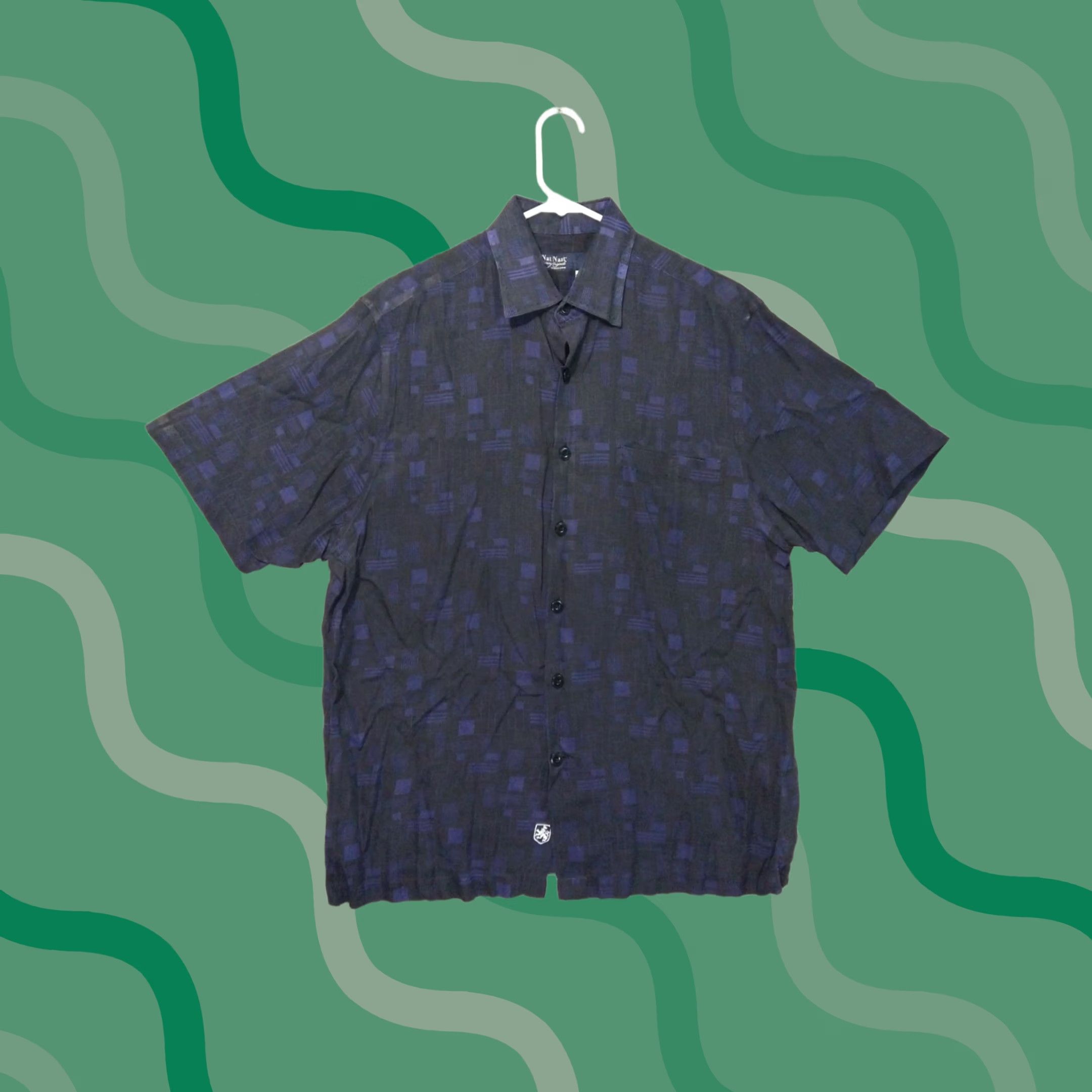 Nat Nast Nat Nast Luxury Originals Button-Up Shirt Mens Medium Black Silk Short Sleeve Geometric Pattern Size US M / EU 48-50 / 2 - 1 Thumbnail