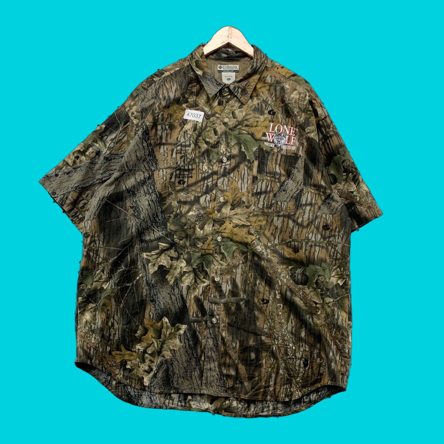 LONE WOLF Columbia Shirt Mens 2XL Camouflage Lone Wolf Tree Stand Vented Outdoor Beige Cotton Button-Up Outdoor Mens Size US XXL / EU 58 / 5 - 1 Thumbnail