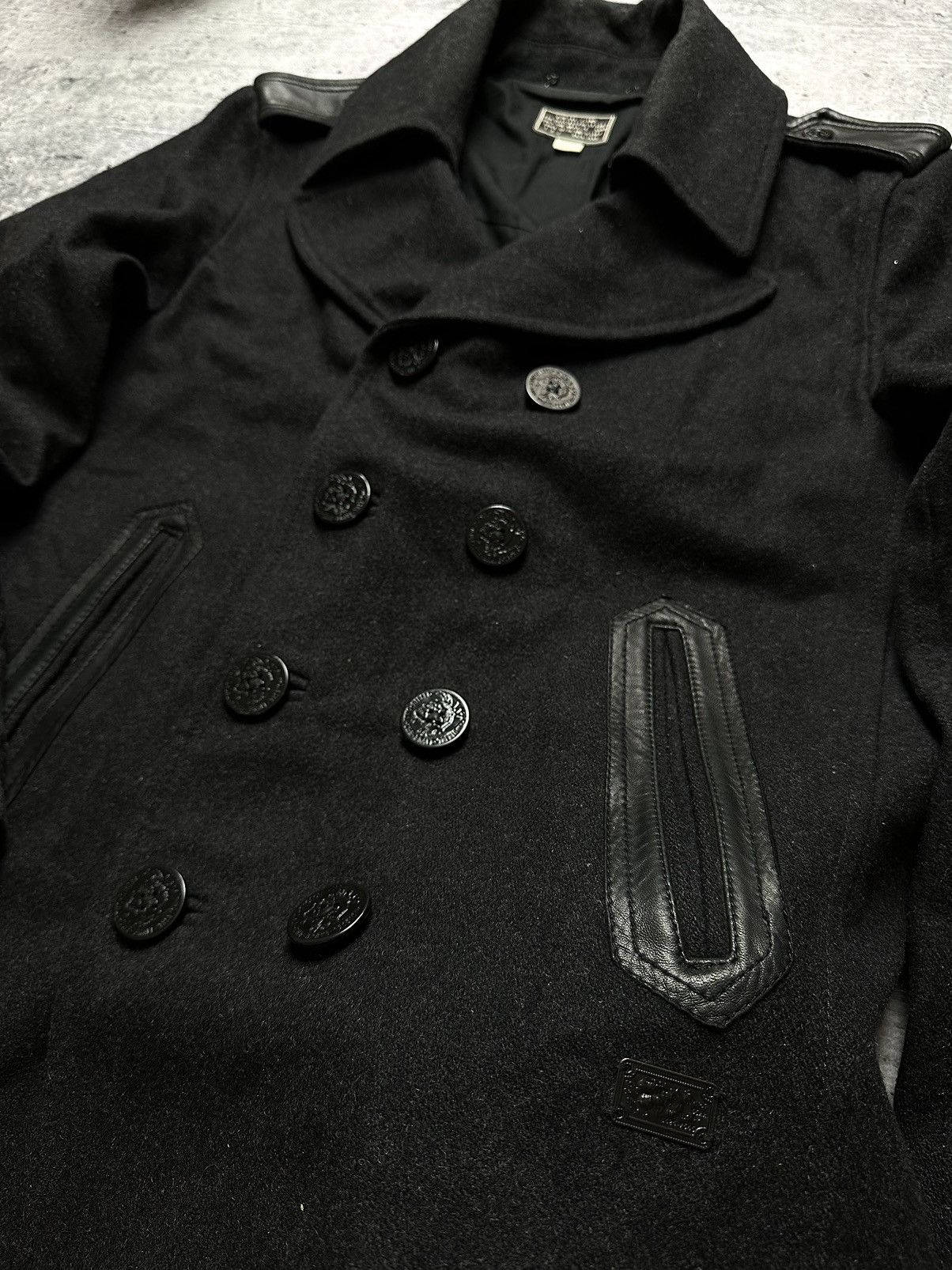 Diesel Vintage Diesel Wool Double Breasted Leather Insert Pea Coat Size US XL / EU 56 / 4 - 6 Thumbnail