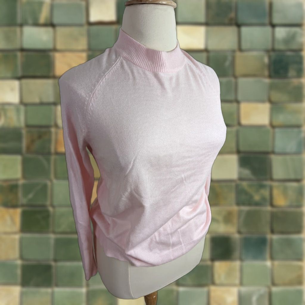Vintage VINTAGE 90s Fine Knit Mock Neck Powder Pink Raglan Sweater Women's Large S11 Shirt Size L / US 10 / IT 46 - 1 Thumbnail