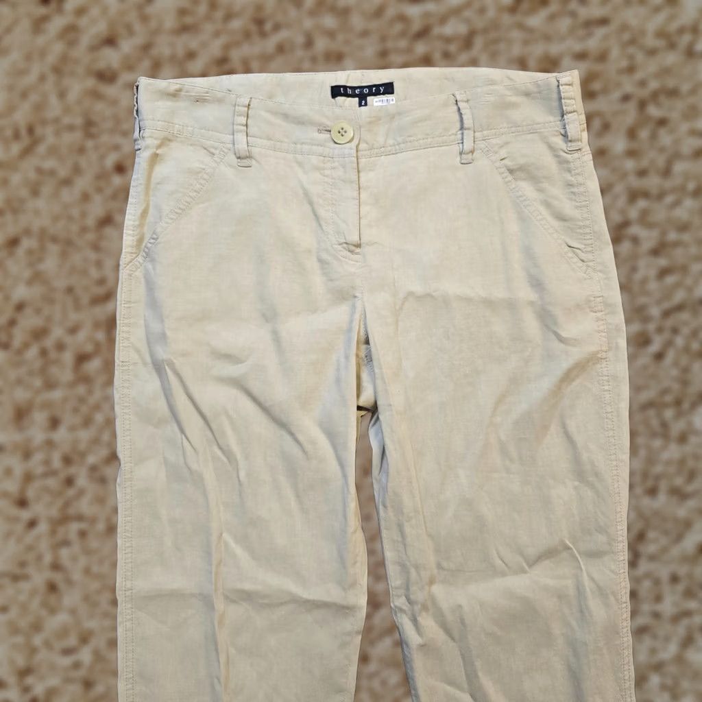 Theory Theory Pants Womens Size 2 Beige Tan Straight Leg Cuffed Minimal Career Capsule Dress Pants City Preppy Fall Spring Winter Womens Size 26" / US 2 / IT 38 - 1 Thumbnail