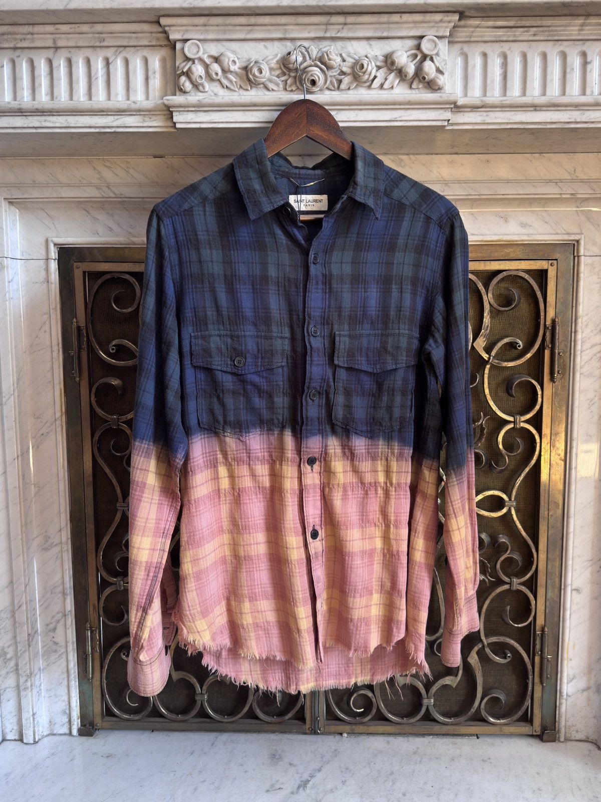 Saint Laurent Paris SS16 Bleached Distressed Flannel in Blue & Orange Size US XS / EU 42 / 0 - 1 Thumbnail