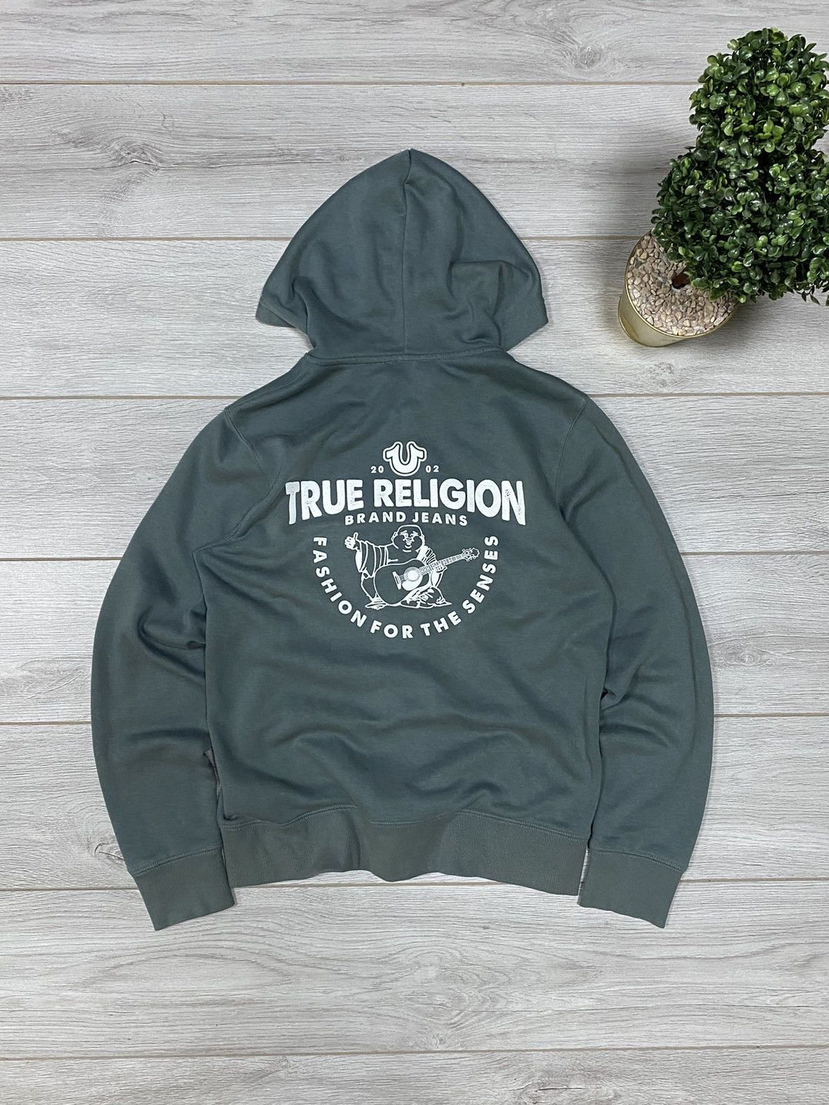 True Religion vintage big Buddha logo hoodie zip horseshoe