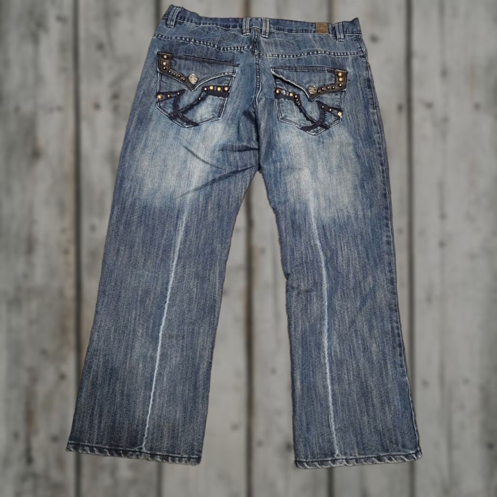 Jordan Craig Jordan Craig Jeans Blue Embroidered Distressed Wide-Leg 34x30 Denim Men Baggy Cotton Vintage? No Size US 34 / EU 50 - 1 Thumbnail
