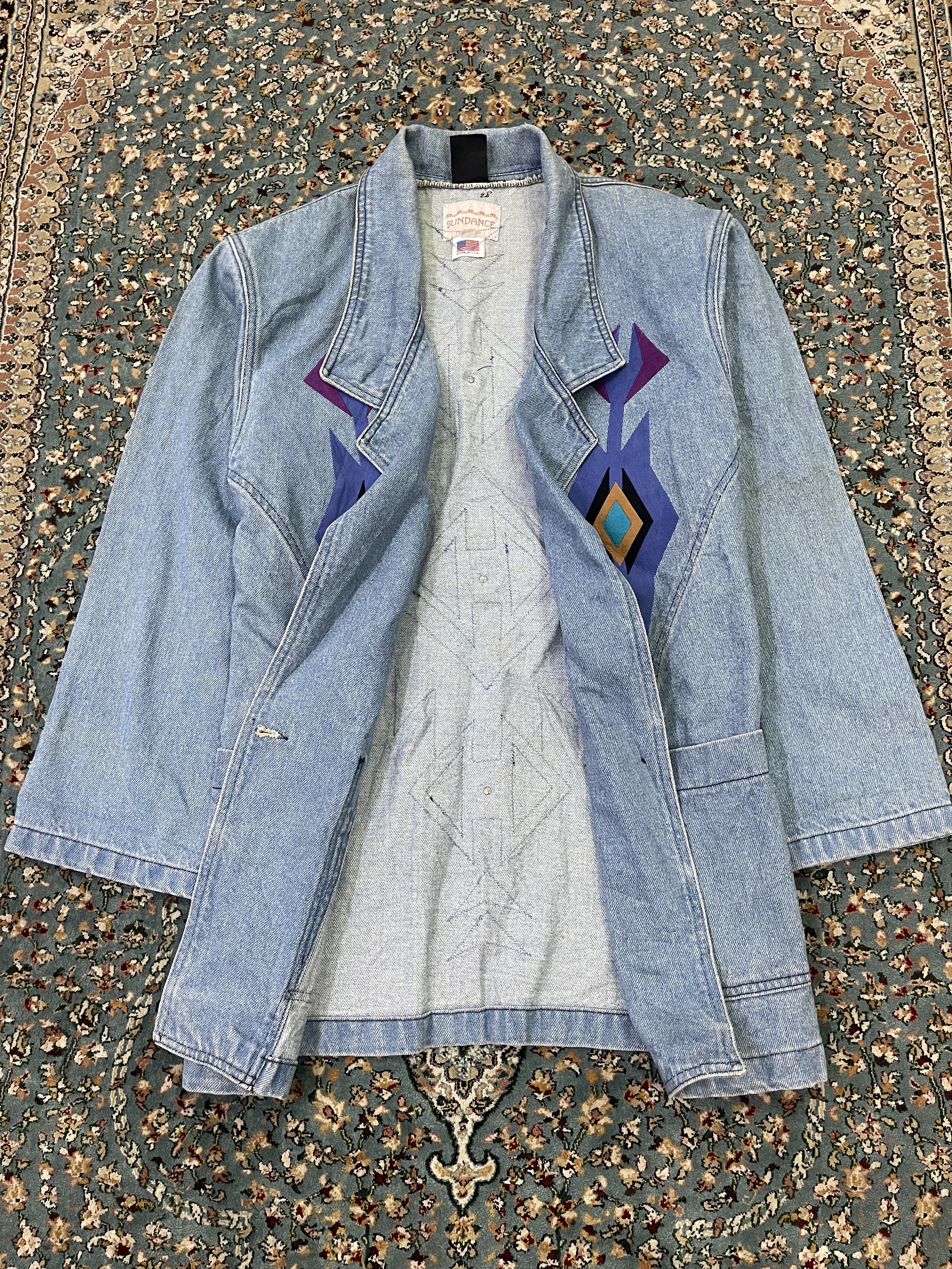 Native × Vintage Vintage 90s Native Navajo Denim Jacket Size US L / EU 52-54 / 3 - 9 Thumbnail