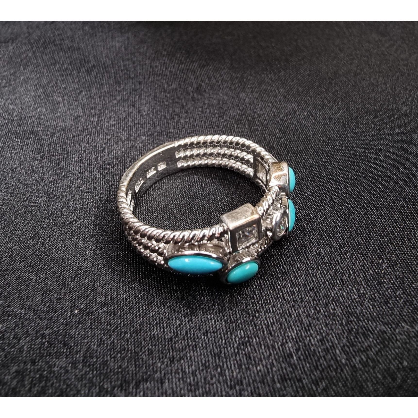 Other Vintage 925 Sterling Silver Faux Turquoise & CZ Multi-Stone Size ONE SIZE - 2 Thumbnail