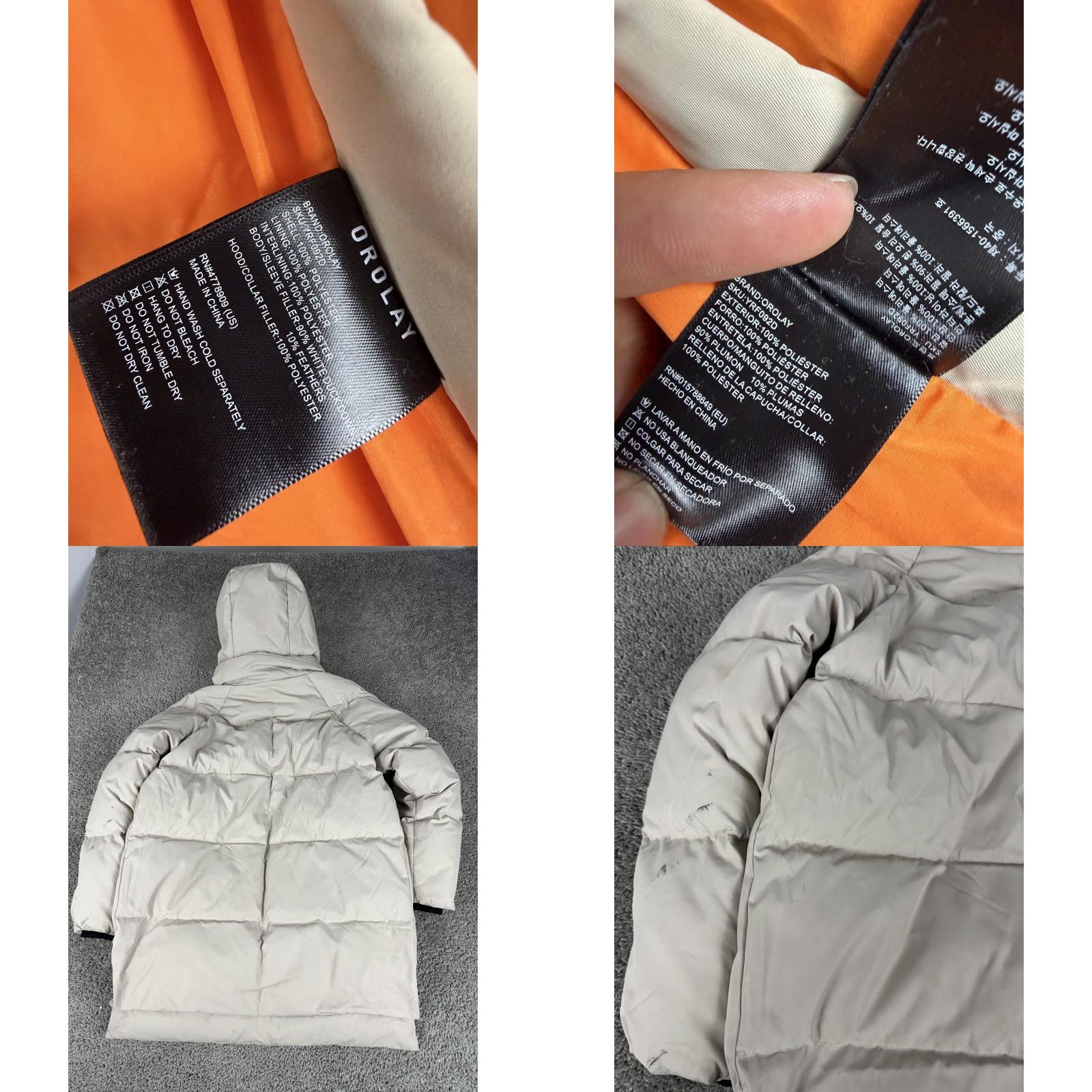 Vintage Orolay Down Parka Coat Womens Large Beige Hooded Puffer Full Zip Pockets YRF092D Size L / US 10 / IT 46 - 8 Thumbnail