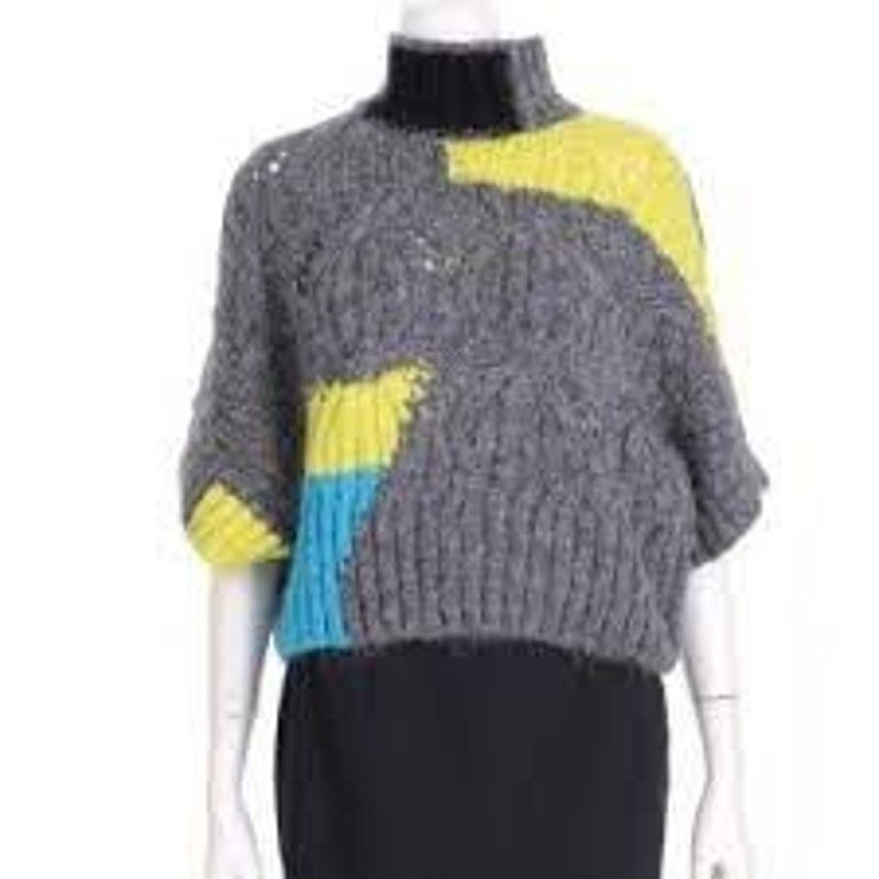 Zara Zara Gray Colorblock Cable Knit Mock Neck Poncho Sweater Size M / US 6-8 / IT 42-44 - 3 Thumbnail