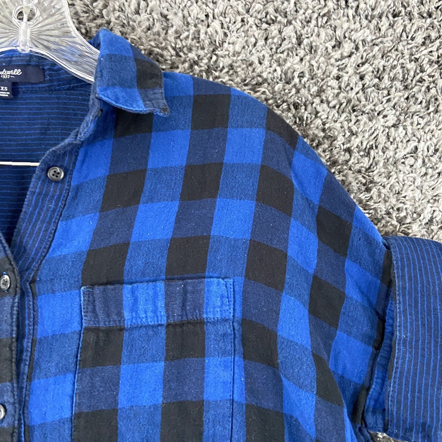 Madewell MADewell Plaid Blouse Women's XS Short Sleeve Blue Black Button Up Multicolor Size XS / US 0-2 / IT 36-38 - 4 Thumbnail