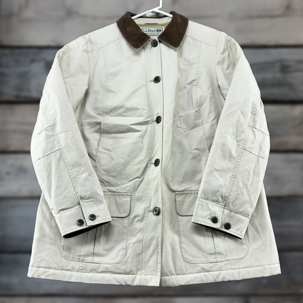 Vintage VINTAGE L.L. Bean Jacket Womens L Beige Barn Chore Coat Quilted Lined Canvas Cotton Retro Size L / US 10 / IT 46 - 1 Thumbnail