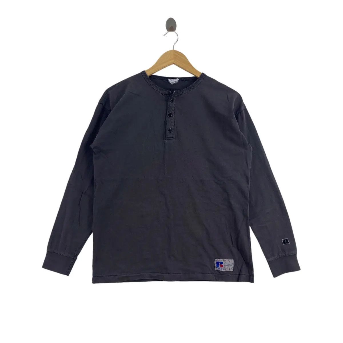 Russell Athletic × Vintage Vintage RUSSELL ATHLETIC USA Plain Henley Tee Shirt Top Long Size M / US 6-8 / IT 42-44 - 1 Thumbnail