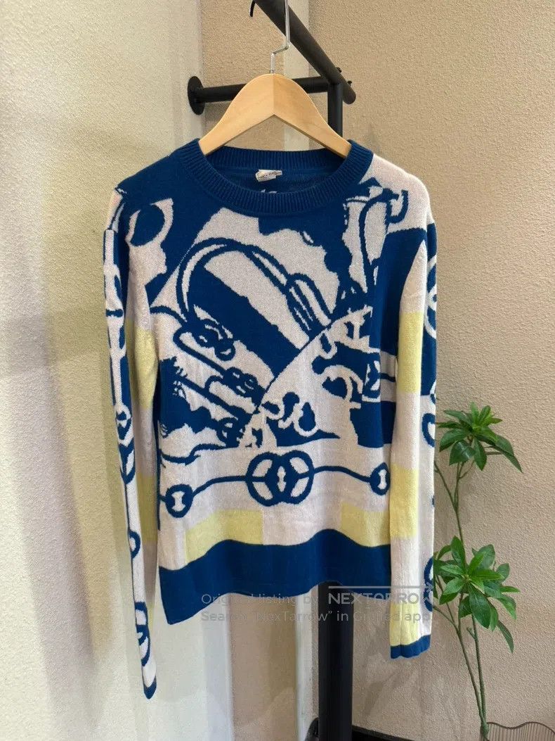 Hermes Hermes Blue Chain Pattern Cashmere Sweater Size XS / US 0-2 / IT 36-38 - 1 Thumbnail