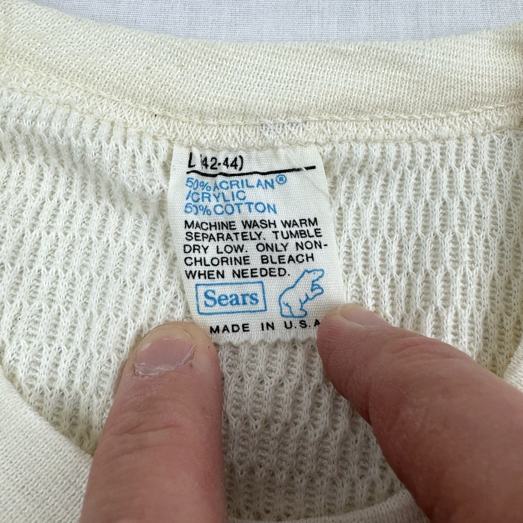 Sears VINTAGE Sears Thermal Undershirt Adult Large White Long Sleeve Grunge 1970s Mens Size US L / EU 52-54 / 3 - 3 Thumbnail