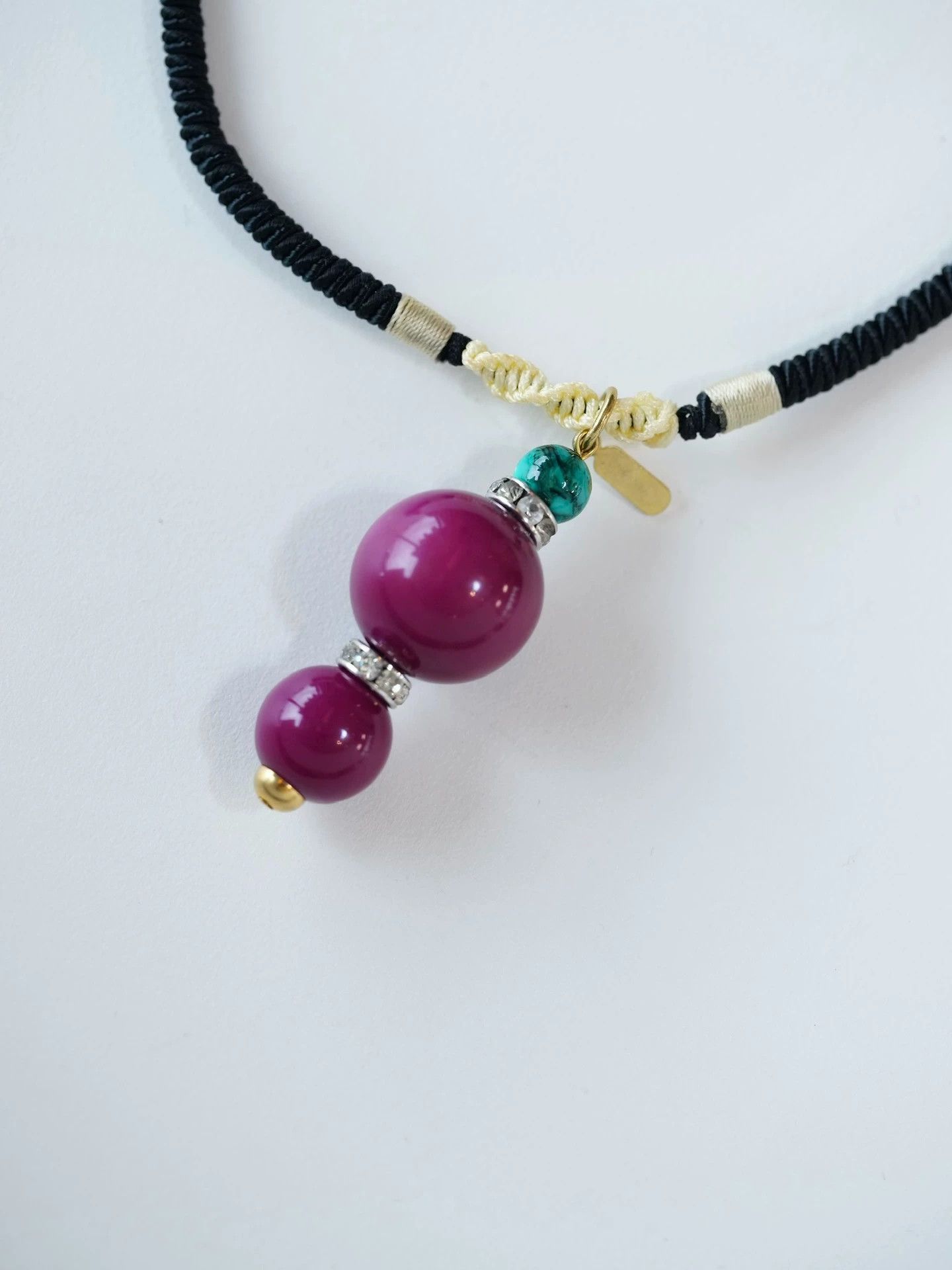 Yves Saint Laurent YSL Vintage Gourd Turquoise Amethyst Choker Black Braided Size ONE SIZE - 1 Thumbnail