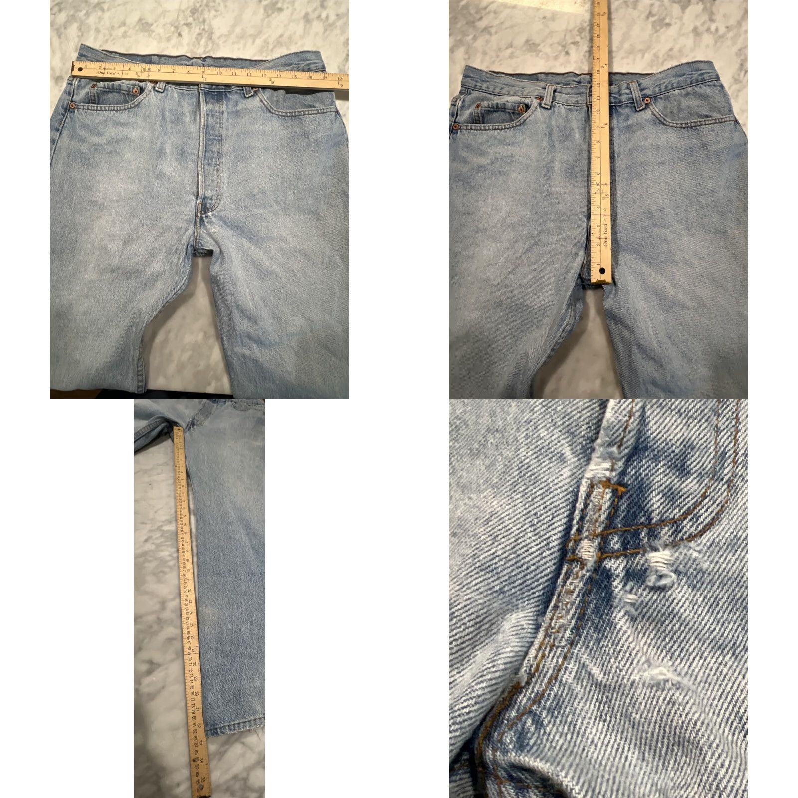 Levi's VINTAGE Levi's 501 Jeans Button Fly Light Faded 34x33 Levi'S 501 Series Men Denim Blue 90s USA Size US 34 / EU 50 - 8 Thumbnail
