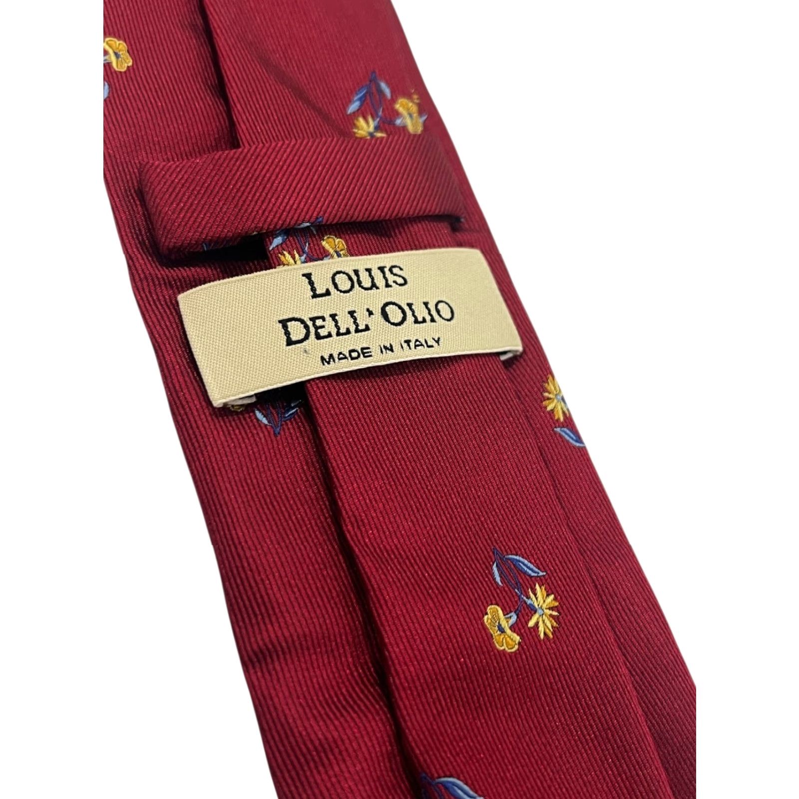 Vintage LOUIS DELL'OLIO Mens 100% Silk Red w/flowers Neck Tie Italy Silk Designer Flower Pattern Tie 58" Mens Size ONE SIZE - 4 Thumbnail