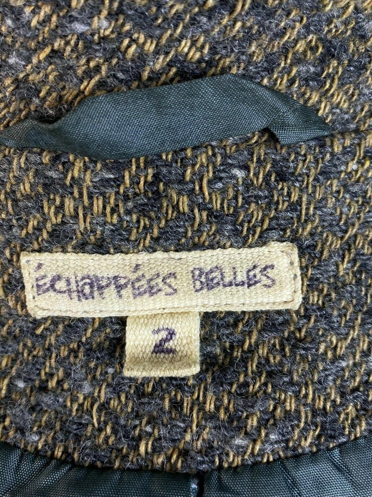 Designer Echappees Belles Brown Wool Knit Belted Coat Jacket Size 2 Size XS / US 0-2 / IT 36-38 - 10 Thumbnail