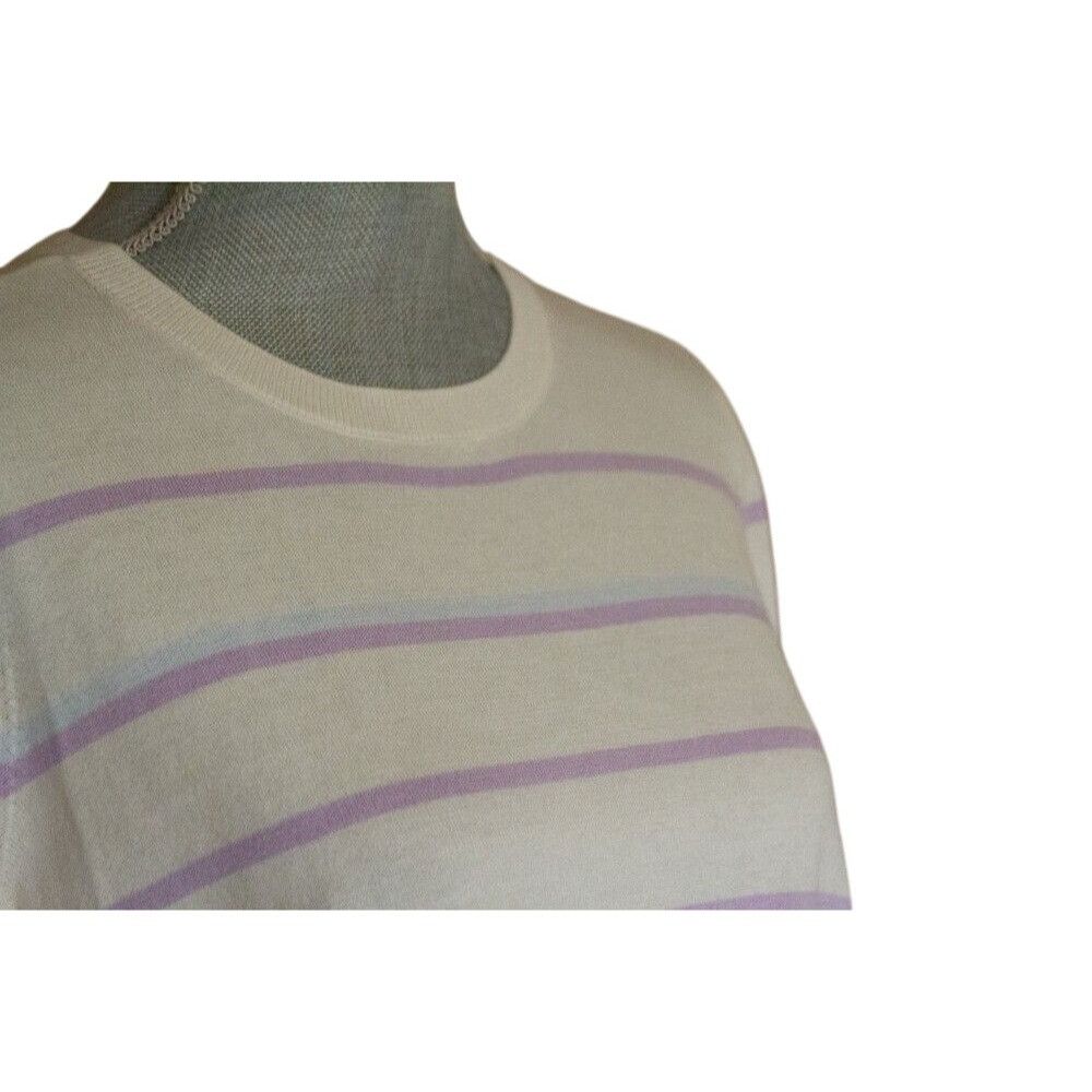 Loft Striped Cream & Lavender Knit Tunic Top With 3/4 Sleeves pet Size ONE SIZE - 7 Thumbnail