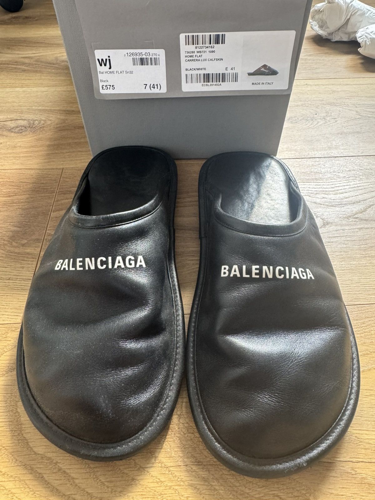 Balenciaga Balenciaga HOME FLAT Leather Mule Slippers | Grailed