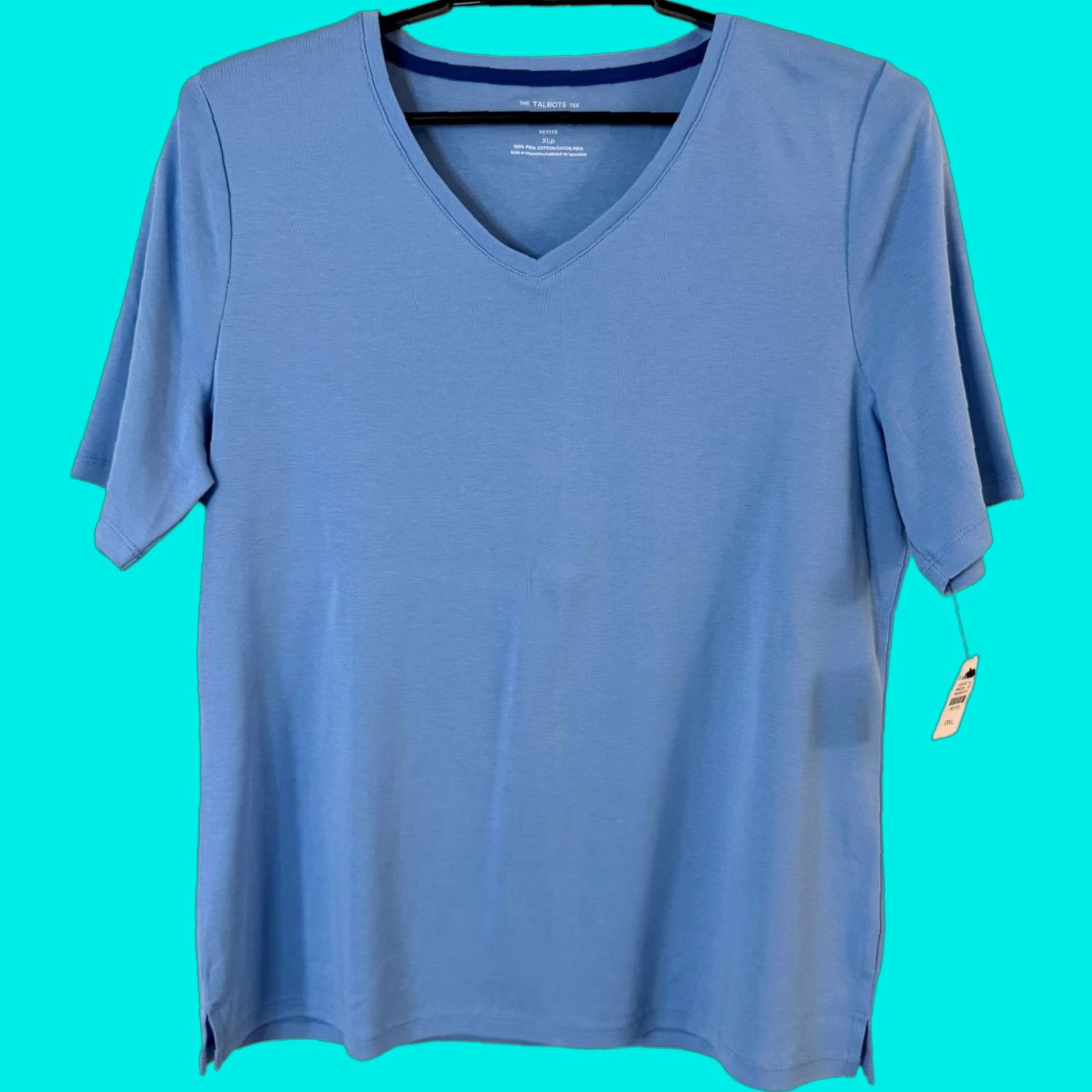 Talbots Talbots T-Shirt Short Sleeve V-Neck Blue 100% Pima Cotton Petite XL New Womens New with Tags Size XL / US 12-14 / IT 48-50 - 1 Thumbnail
