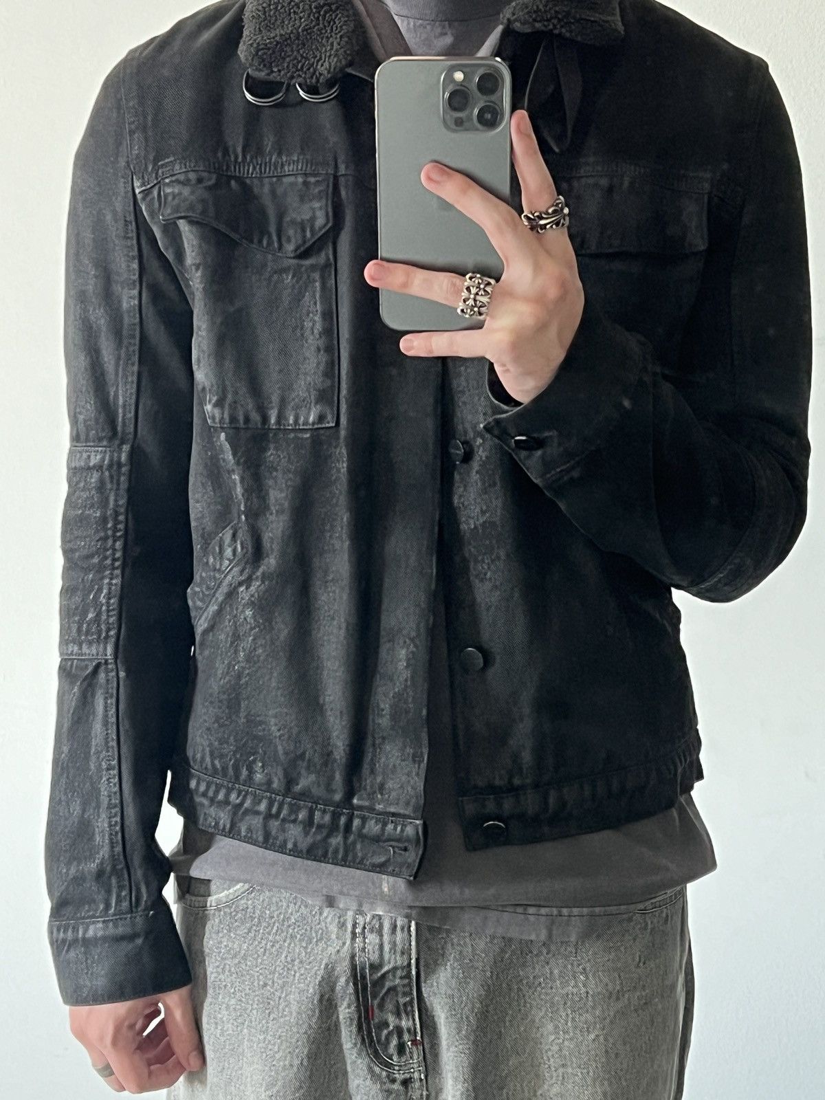 Helmut Lang Helmut Lang Waxed Denim Moto Trucker Jacket Size US M / EU 48-50 / 2 - 2 Thumbnail
