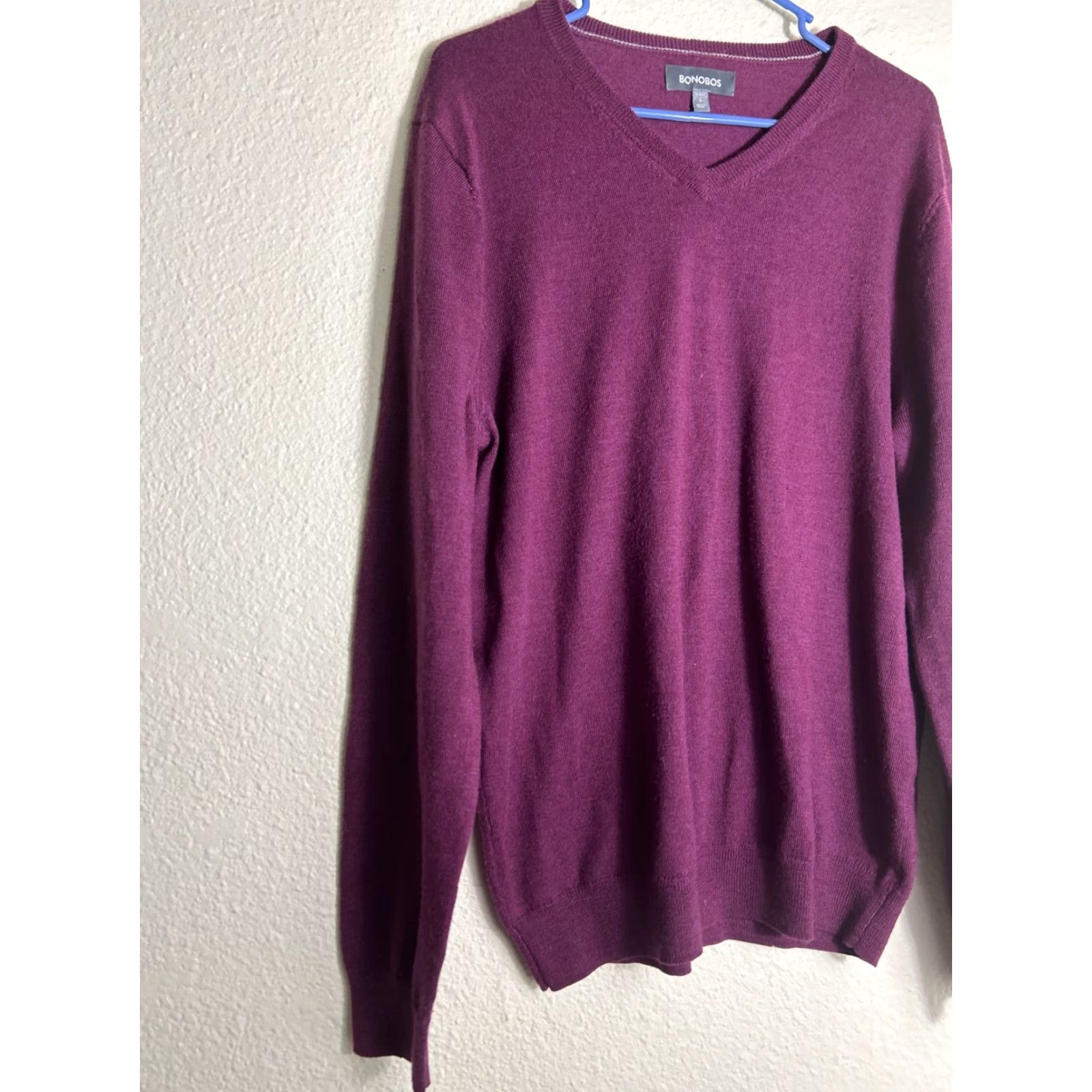 Bonobos Bonobos Sweater Mens Large Maroon Merino Wool V Neck Pullover Slim Knit Long Sleeve Casual Size US L / EU 52-54 / 3 - 2 Thumbnail