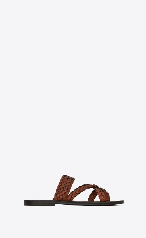 Saint Laurent Paris o1s1wg110824 Neil Slides in Braided Leather in Cognac Size US 8 / EU 41 - 1 Thumbnail