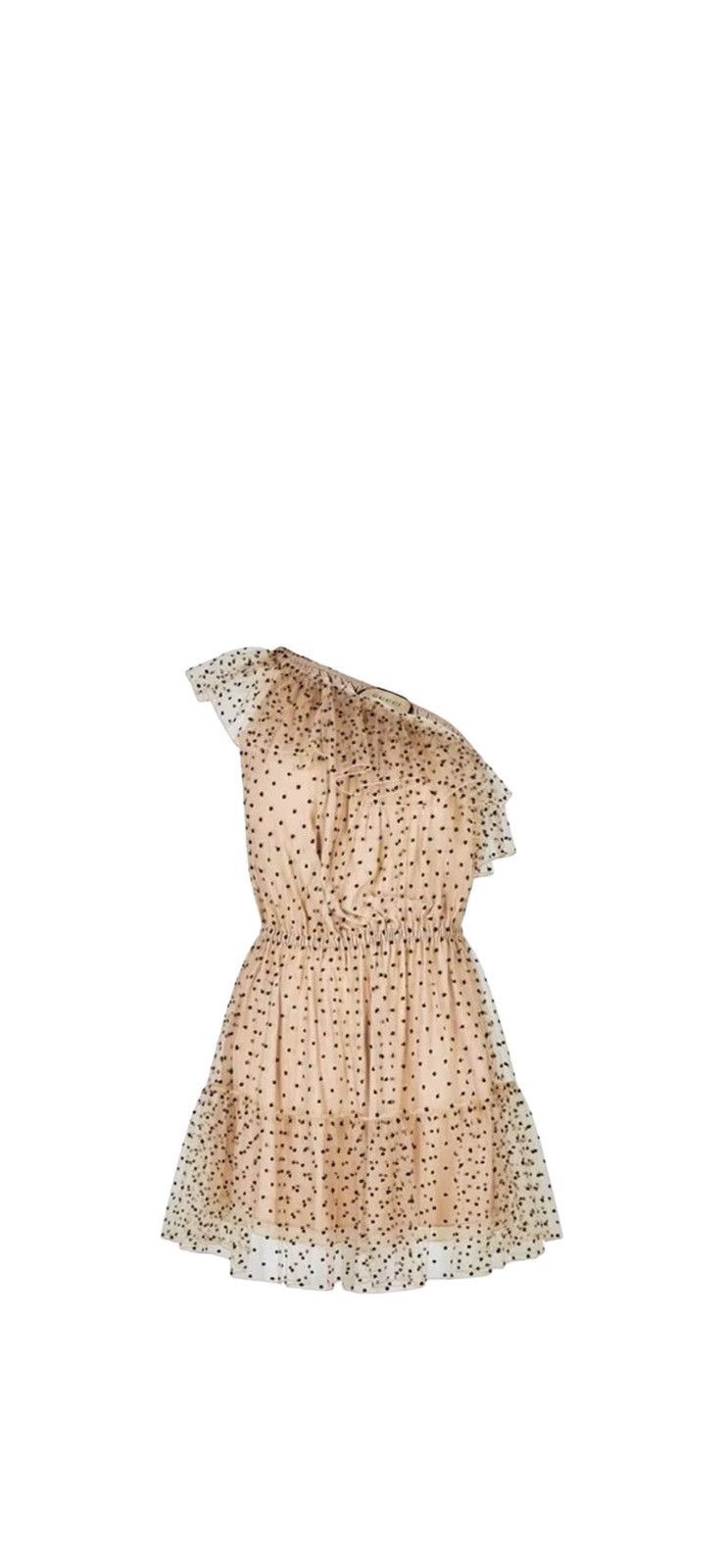 image of Gucci One Shoulder Ruffle Crepe Chin Mini Dress in All Nude, Women's (Size Small)