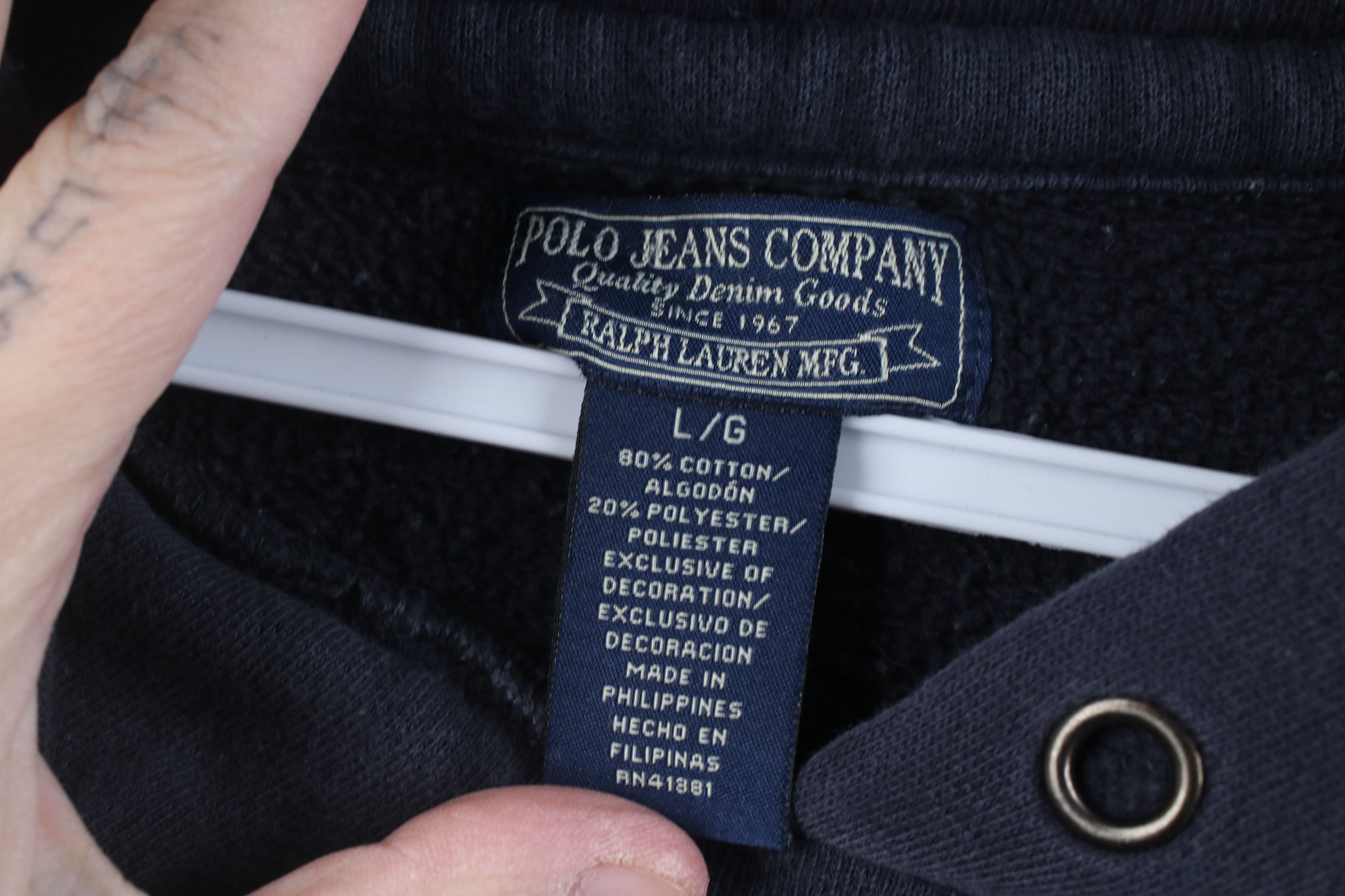 Polo Ralph Lauren Vintage 90s Ralph Lauren Spell Hoodie Sweatshirt Navy Blue Size US L / EU 52-54 / 3 - 10 Thumbnail