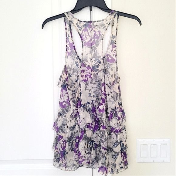 Anthropologie Eliot Sheer Silk Floral Ruffle Racerback Tank Gift Spring Size S / US 4 / IT 40 - 7 Thumbnail