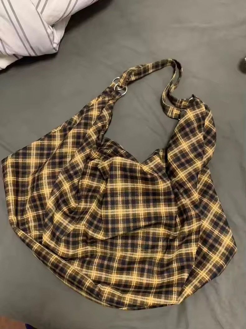 Japanese Brand Vintage Plaid Large Capacity Cotton Crossbody Bag Size ONE SIZE - 9 Thumbnail